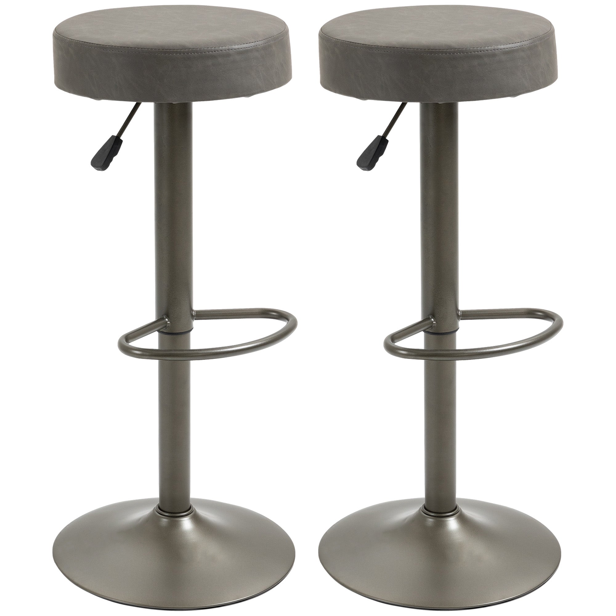 Set of 2 Adjustable Swivel Bar Stools - Dark Grey PU Leather-Home Furnishings > Kitchen & Dining Furniture > Bar Stools-DECOROLALA