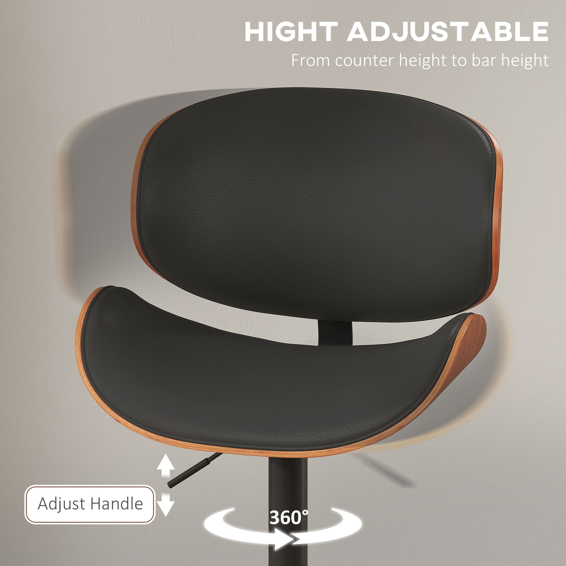 Set of 2 Adjustable Swivel PU Leather Bar Stools - Black-DECOROLALA