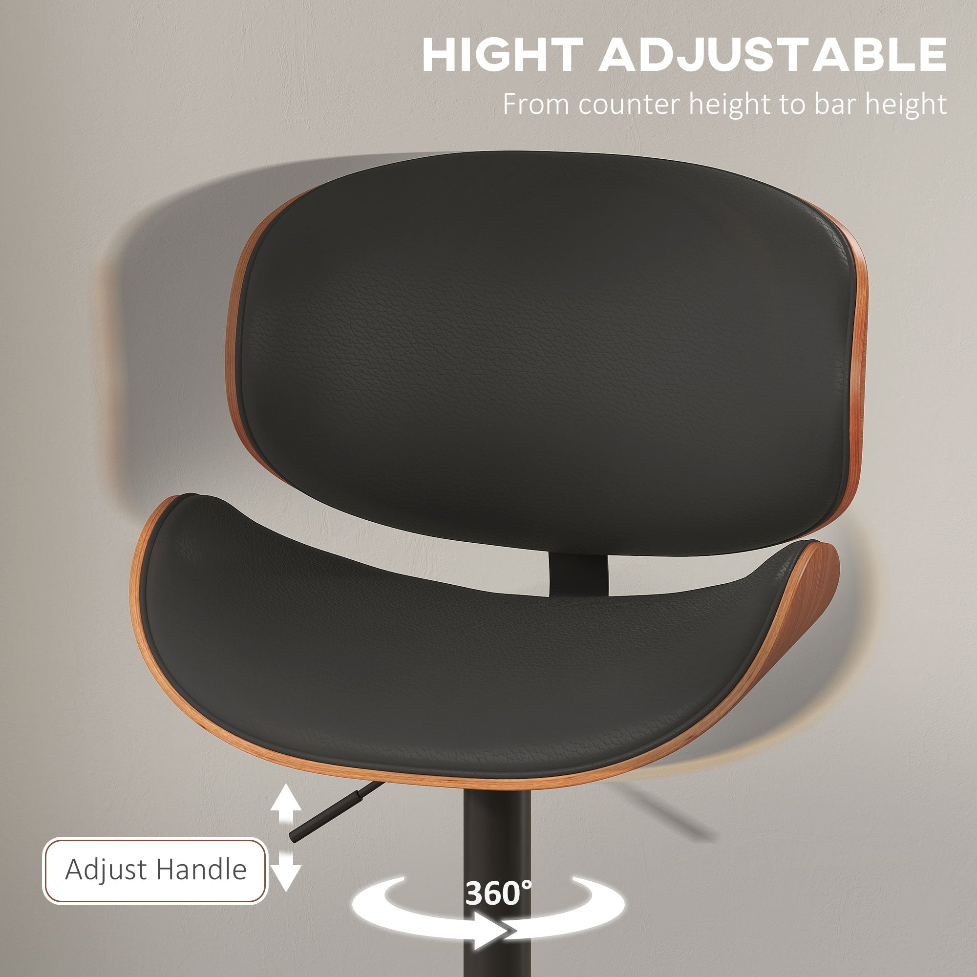 Set of 2 Adjustable Swivel PU Leather Bar Stools - Black-DECOROLALA