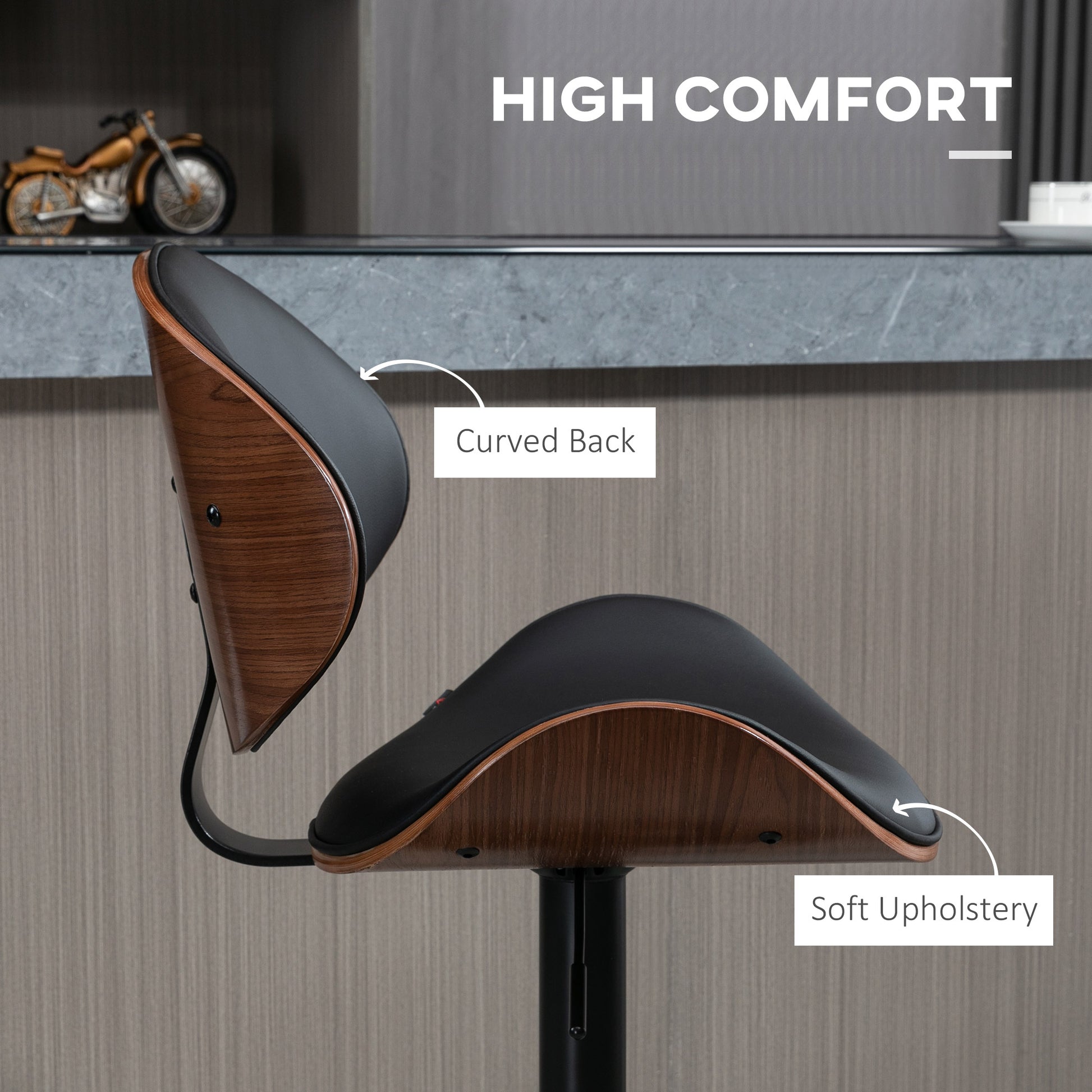 Set of 2 Adjustable Swivel PU Leather Bar Stools - Black-DECOROLALA