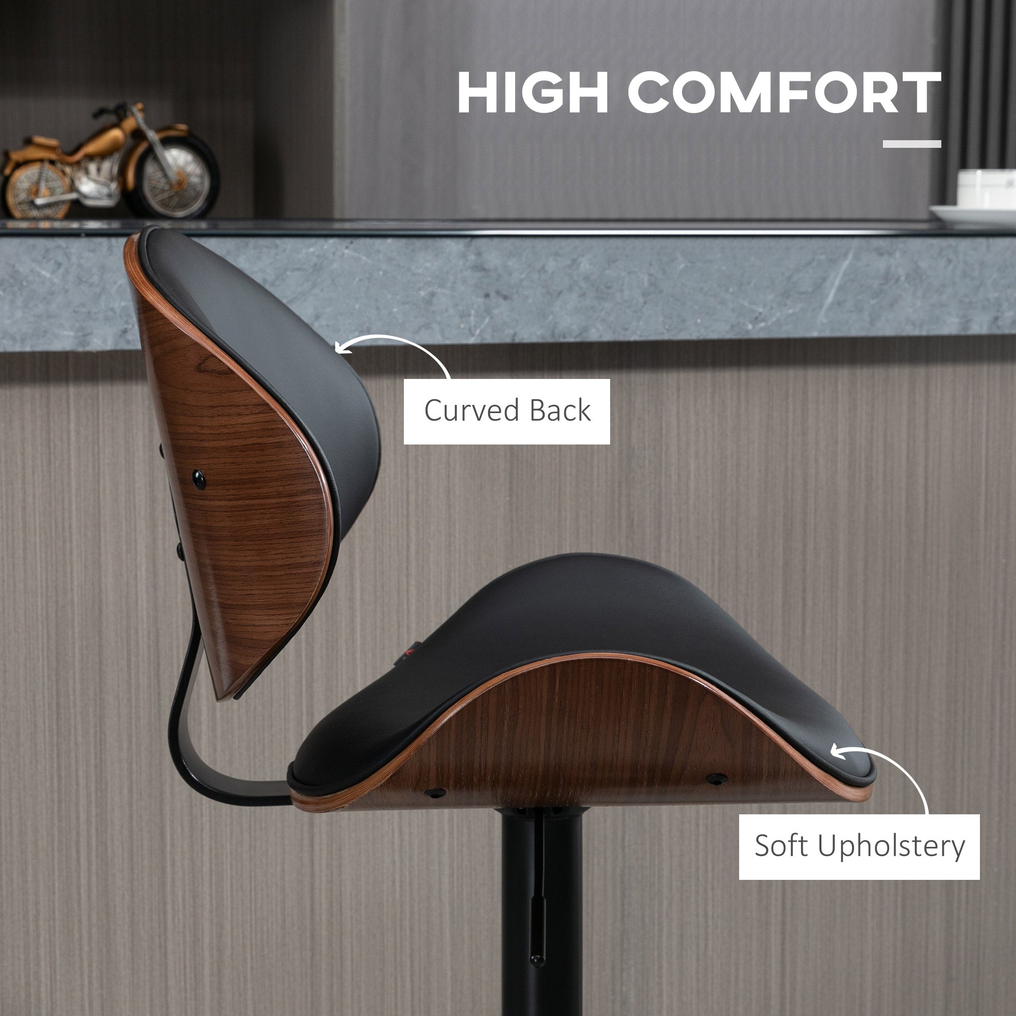 Set of 2 Adjustable Swivel PU Leather Bar Stools - Black-DECOROLALA