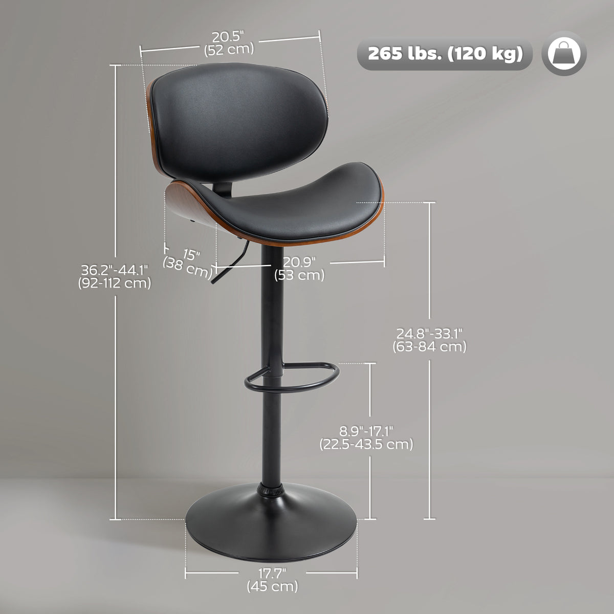 Set of 2 Adjustable Swivel PU Leather Bar Stools - Black-Bar Stools-DECOROLALA