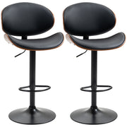Set of 2 Adjustable Swivel PU Leather Bar Stools - Black-DECOROLALA