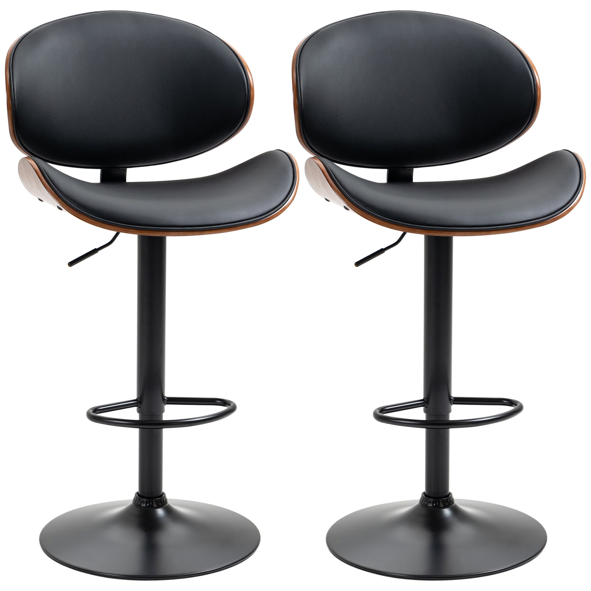 Set of 2 Adjustable Swivel PU Leather Bar Stools - Black-DECOROLALA