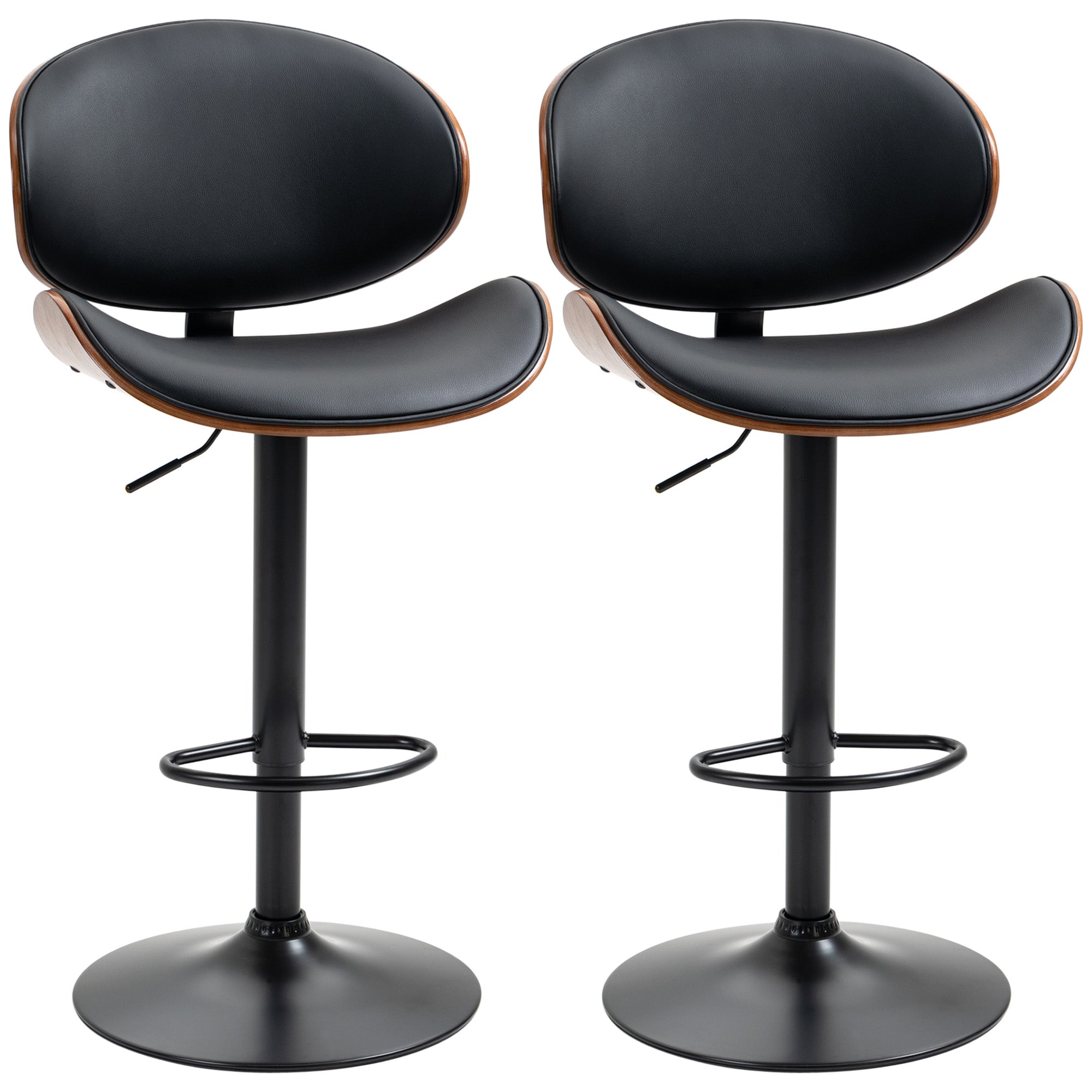 Set of 2 Adjustable Swivel PU Leather Bar Stools - Black-DECOROLALA