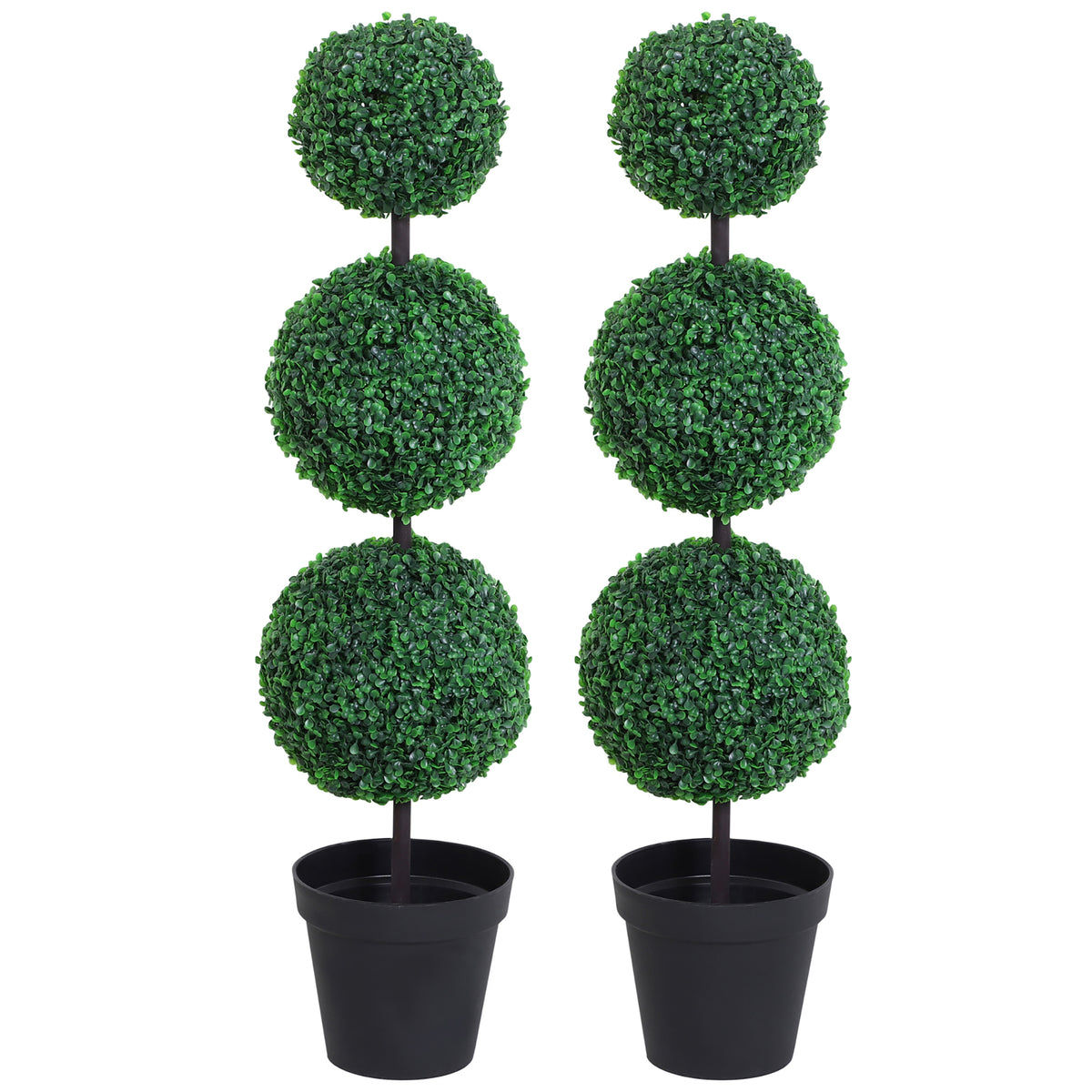 Set of 2 Artificial Ball Boxwood Topiary Trees, 44.1" Fake Plants in Pots for Outdoor Indoor Decor, Dark Green-Artificial Trees-DECOROLALA