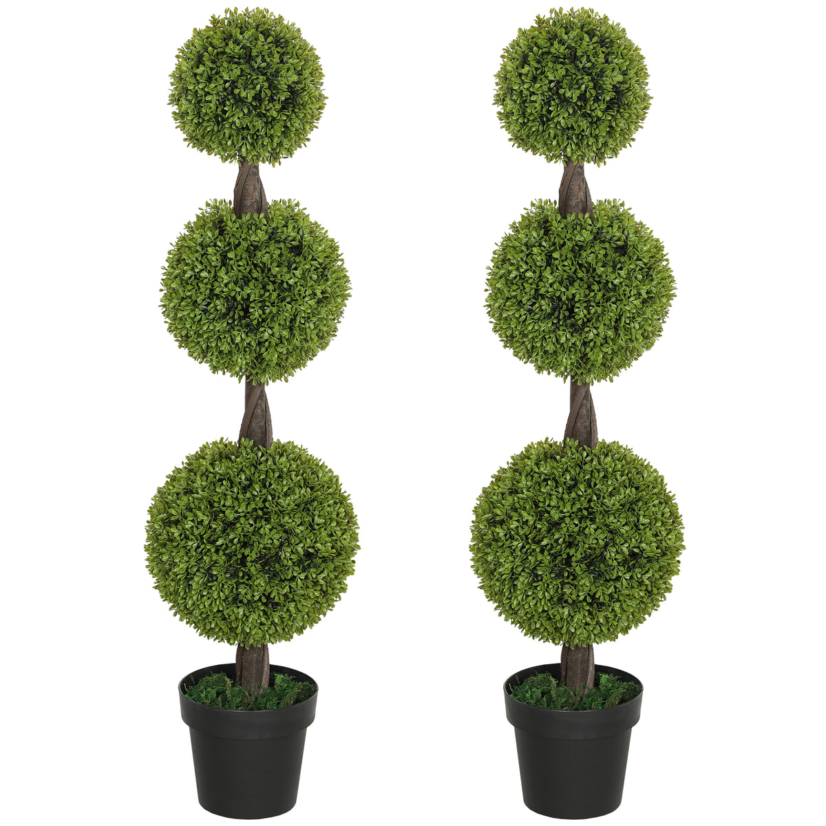 Set of 2 Artificial Ball Boxwood Topiary Trees, Fake Plants in Pots for Indoor Outdoor Decor, Green-Artificial Trees-DECOROLALA