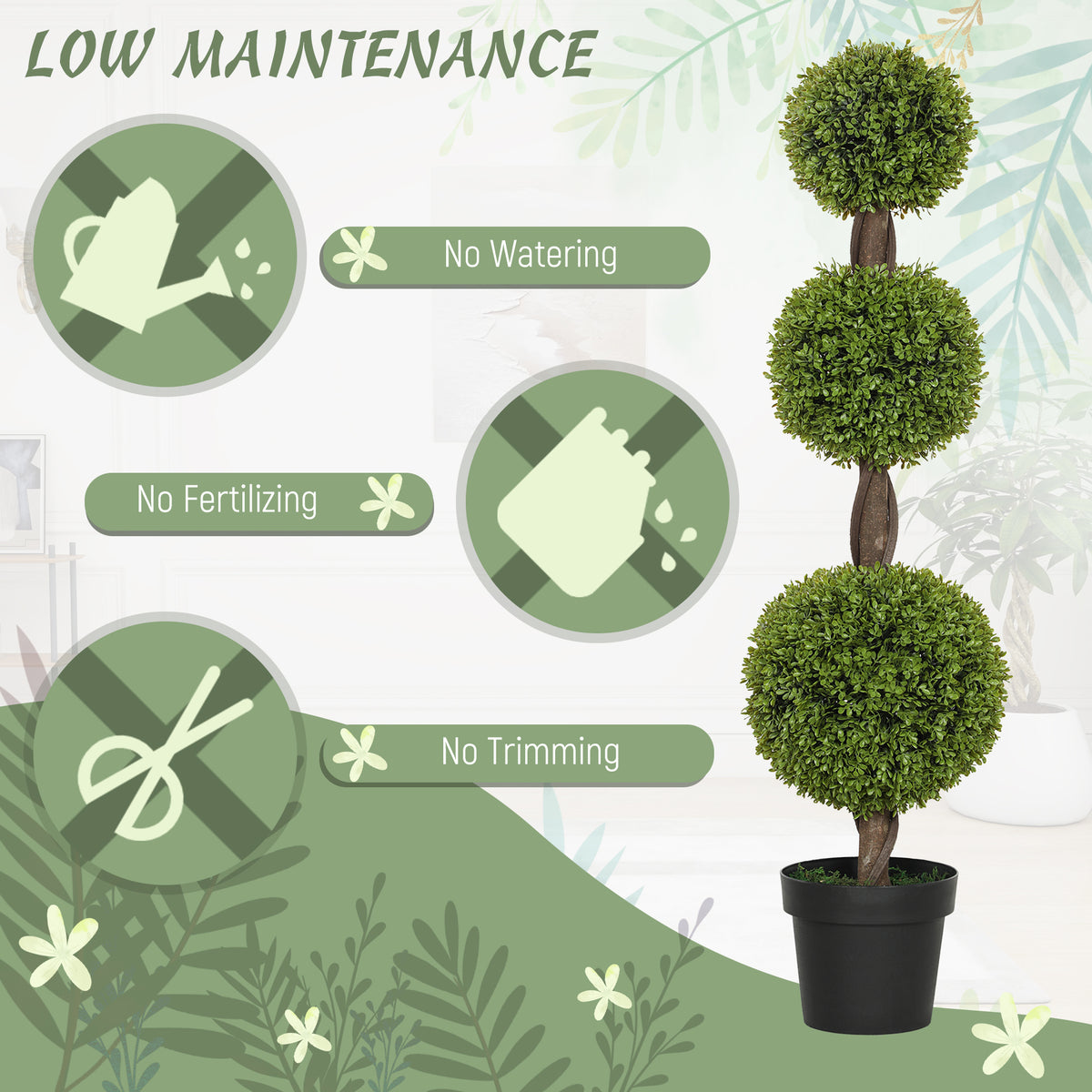 Set of 2 Artificial Ball Boxwood Topiary Trees, Fake Plants in Pots for Indoor Outdoor Decor, Green-Artificial Trees-DECOROLALA