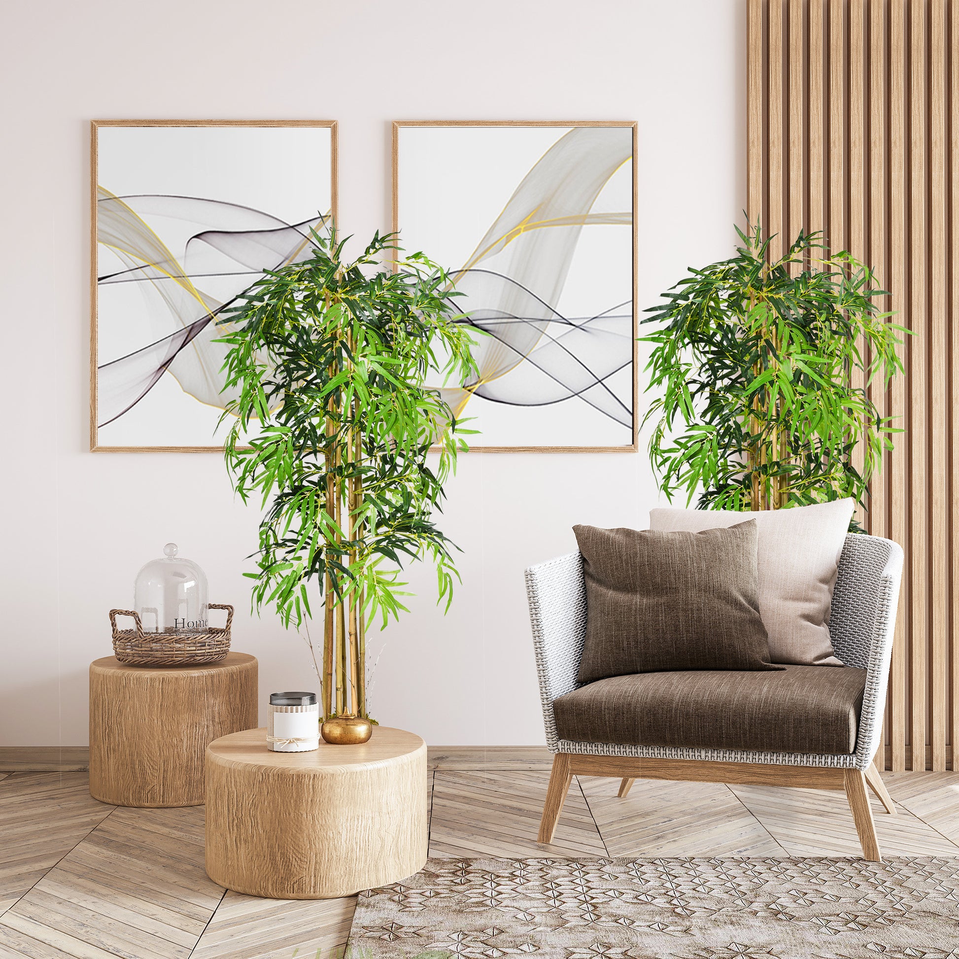 Set of 2 Artificial Bamboo Trees - 5ft Potted Green Plants-DECOROLALA