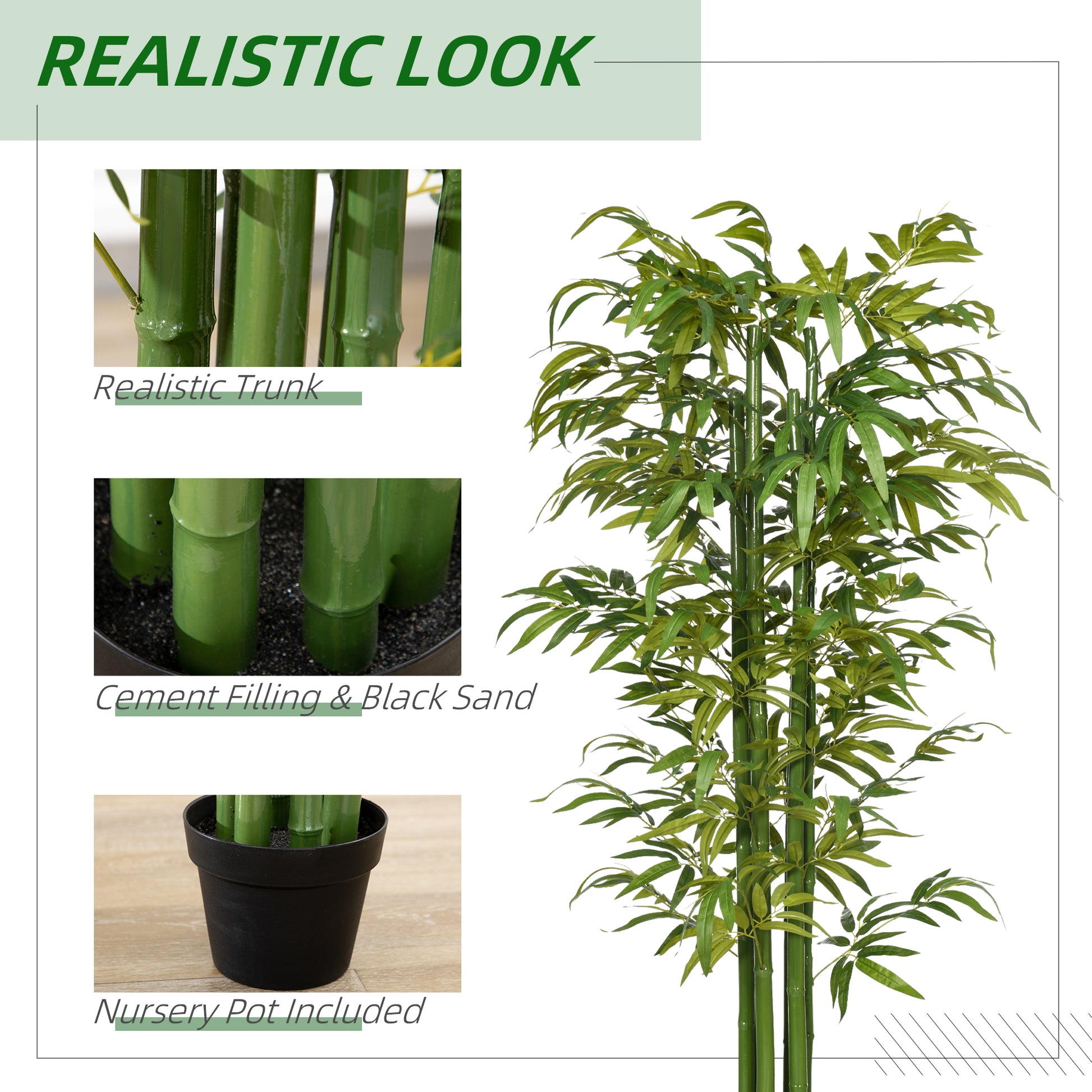 Set of 2 Artificial Bamboo Trees - 6ft Green Potted Faux Plants-DECOROLALA