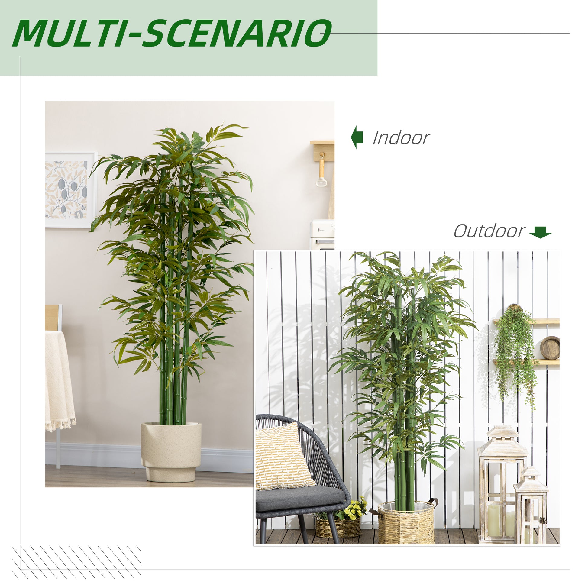 Set of 2 Artificial Bamboo Trees - 6ft Green Potted Faux Plants-DECOROLALA