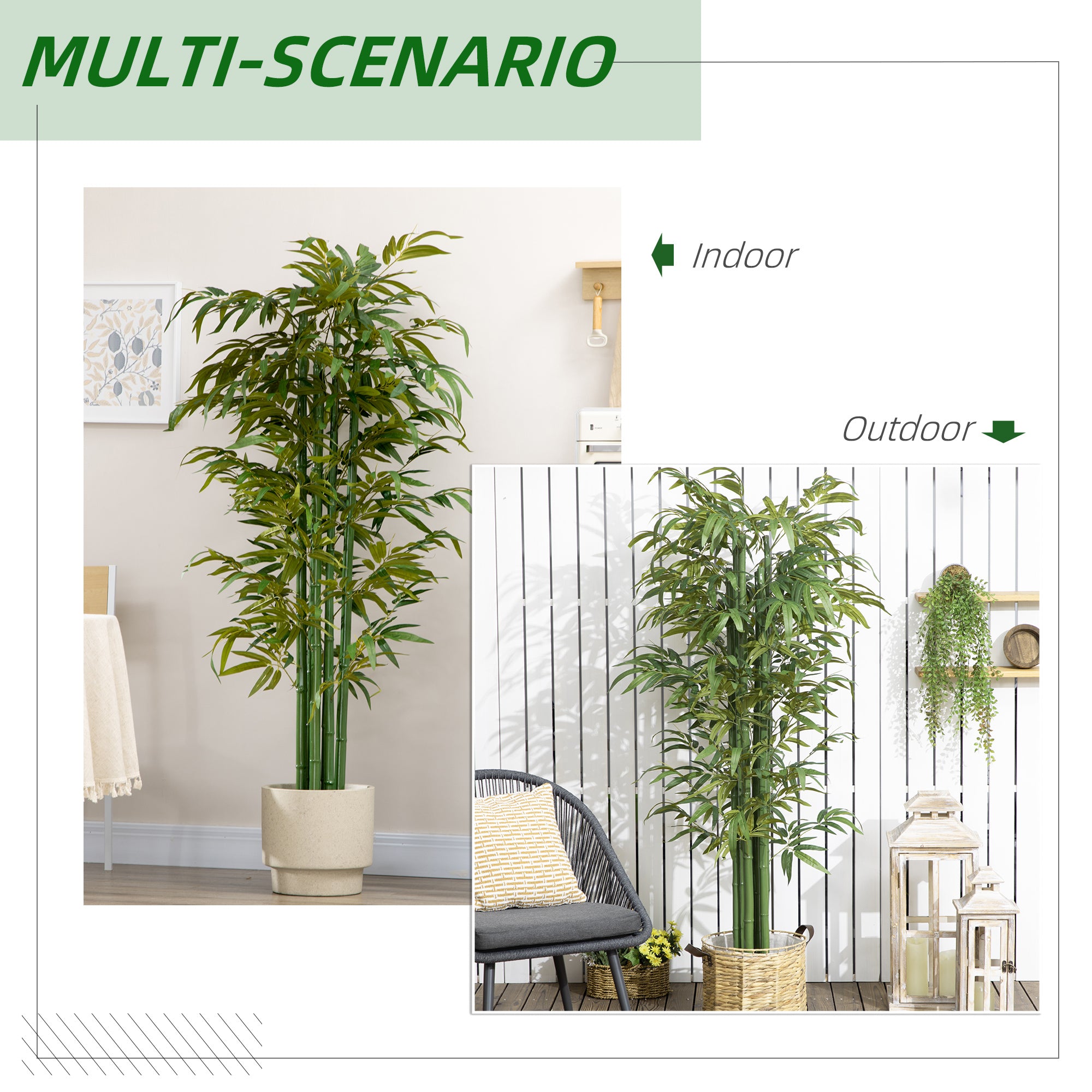 Set of 2 Artificial Bamboo Trees - 6ft Green Potted Faux Plants-DECOROLALA