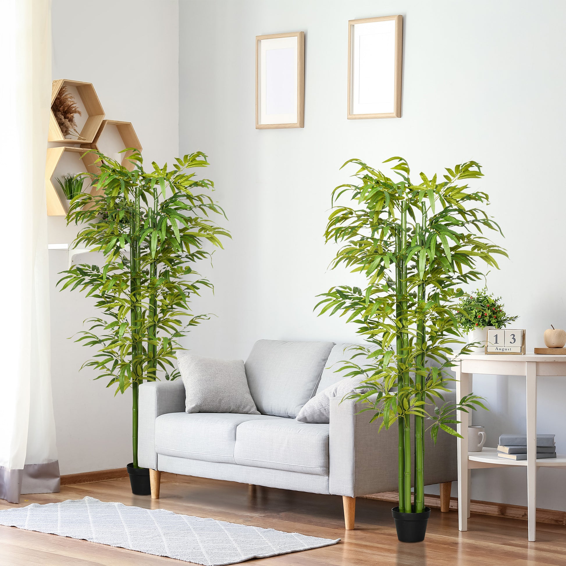 Set of 2 Artificial Bamboo Trees - 6ft Green Potted Faux Plants-DECOROLALA
