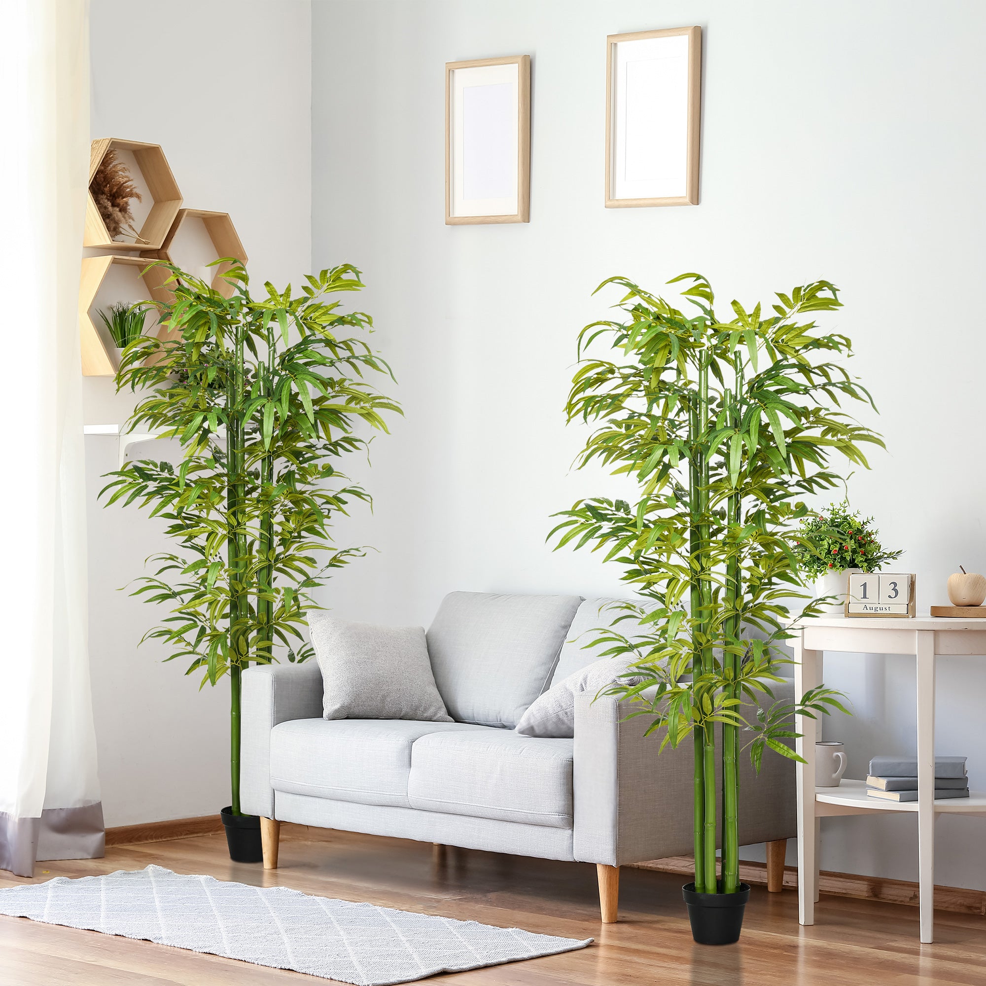 Set of 2 Artificial Bamboo Trees - 6ft Green Potted Faux Plants-DECOROLALA