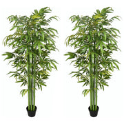 Set of 2 Artificial Bamboo Trees - 6ft Green Potted Faux Plants-DECOROLALA