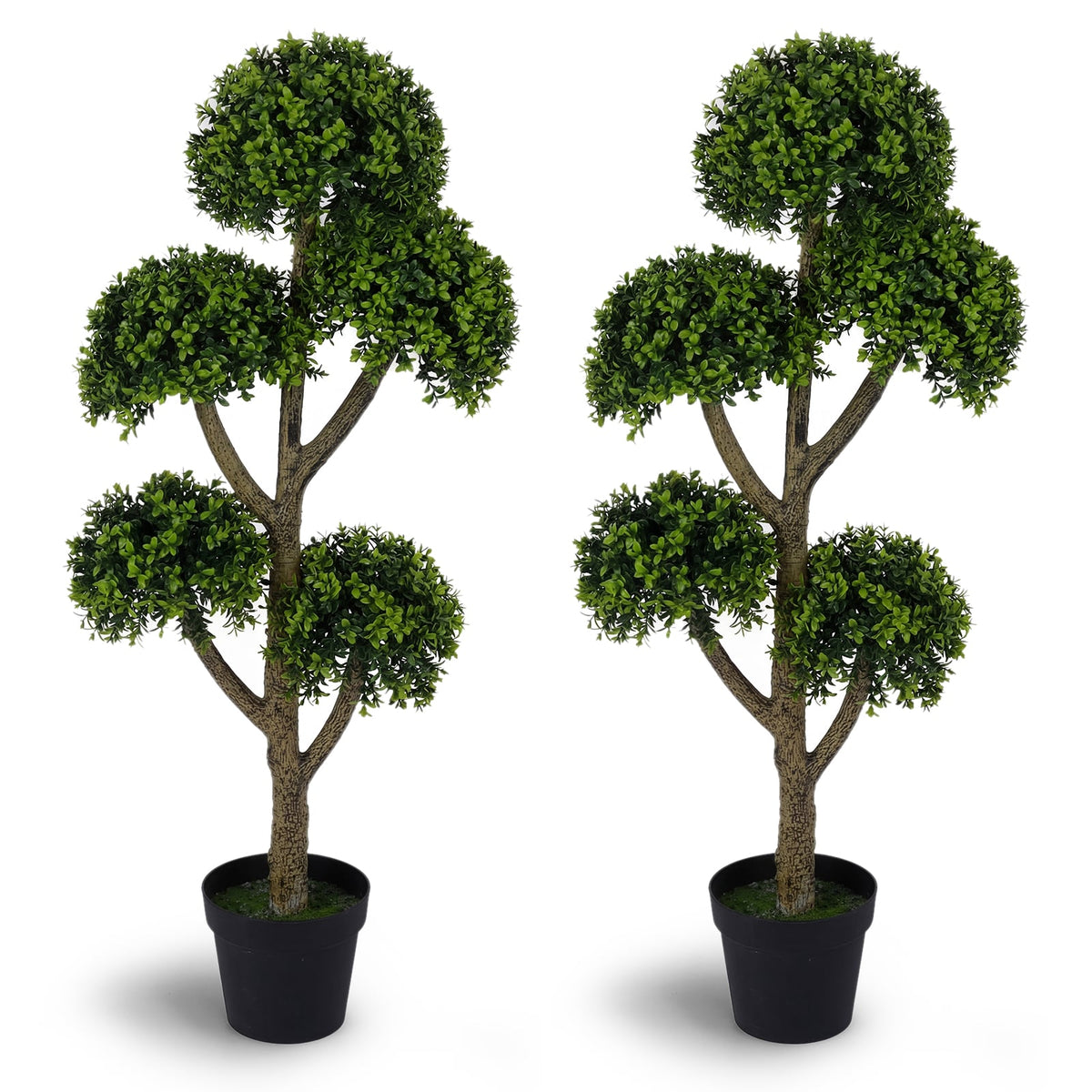 Set of 2 Artificial Boxwood Topiary Tree 46-Inch with 5 Ball-Shaped Topiaries-Artificial Plants-DECOROLALA