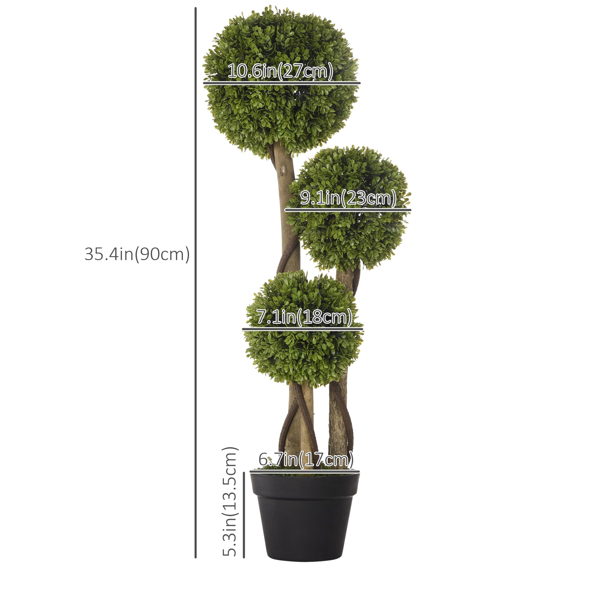 Set of 2 Artificial Boxwood Trees - 3ft Three-Ball Topiary Green-DECOROLALA