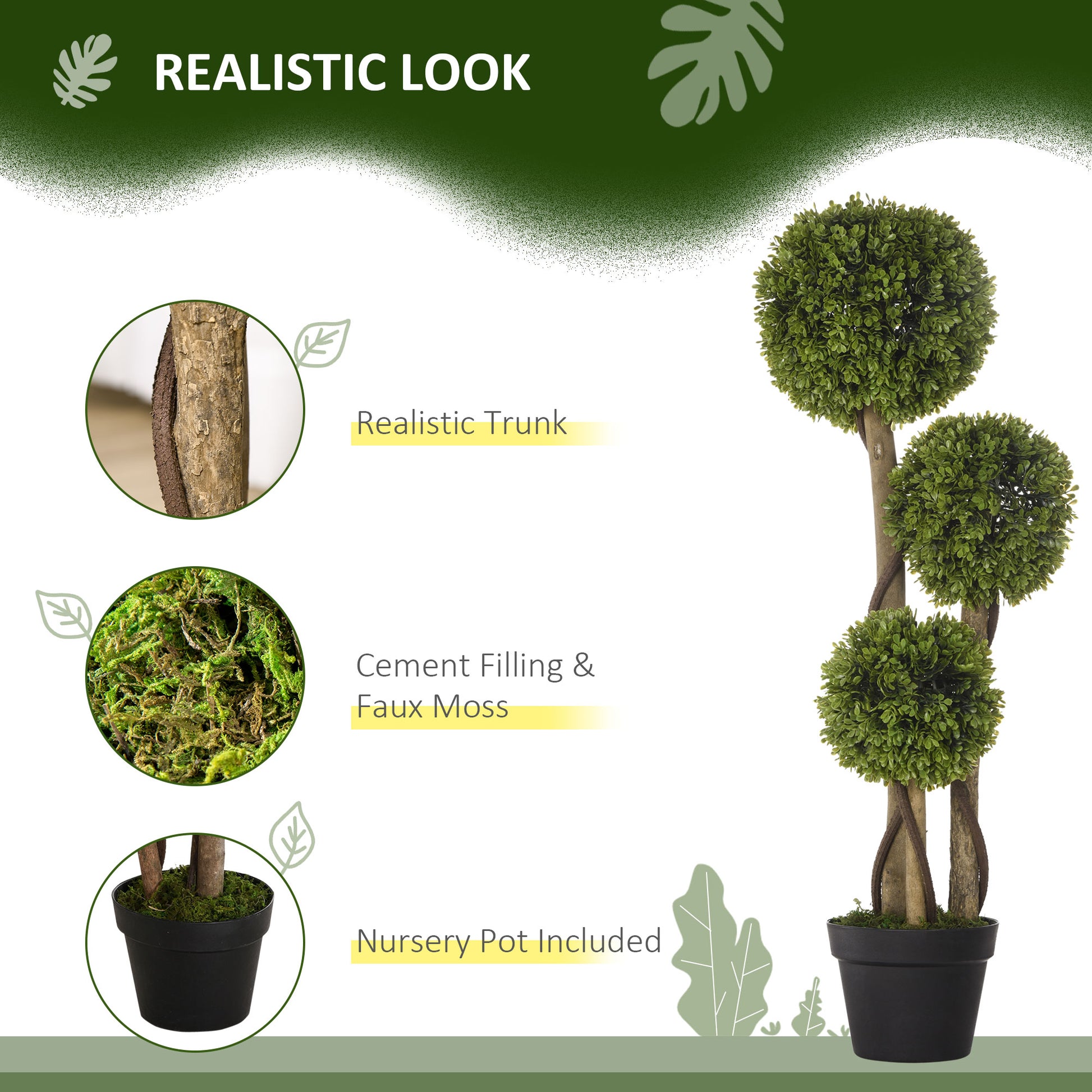 Set of 2 Artificial Boxwood Trees - 3ft Three-Ball Topiary Green-DECOROLALA