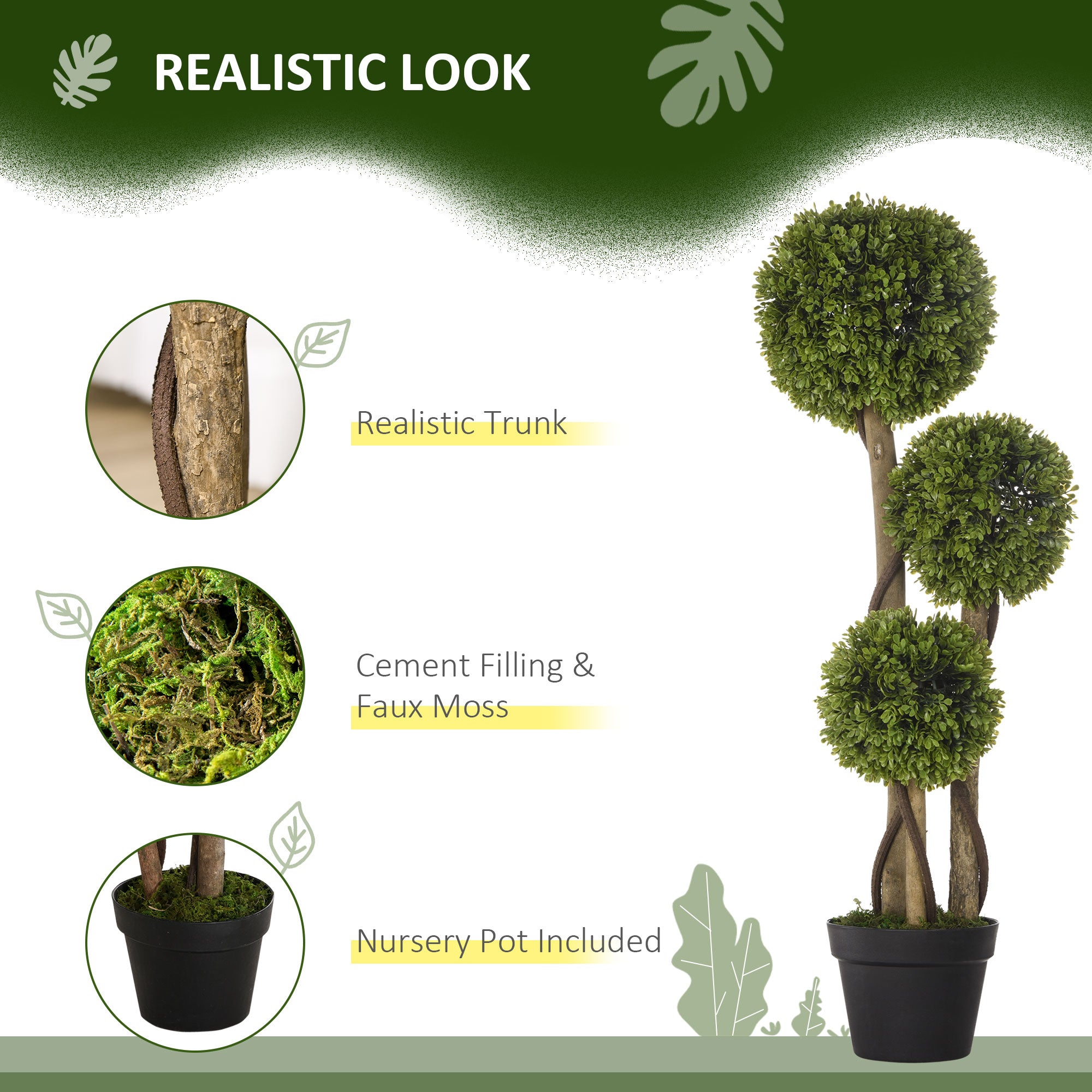 Set of 2 Artificial Boxwood Trees - 3ft Three-Ball Topiary Green-DECOROLALA