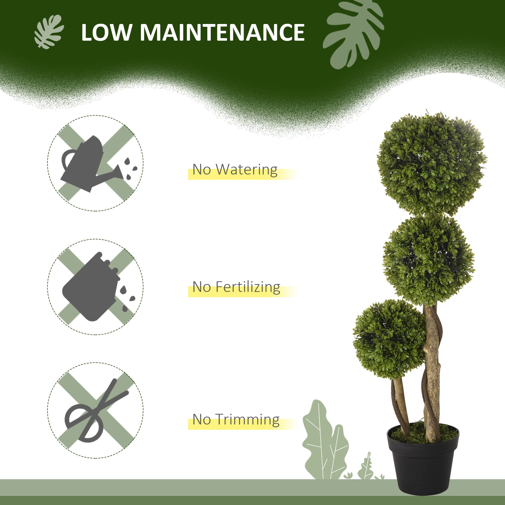 Set of 2 Artificial Boxwood Trees - 3ft Three-Ball Topiary Green-DECOROLALA