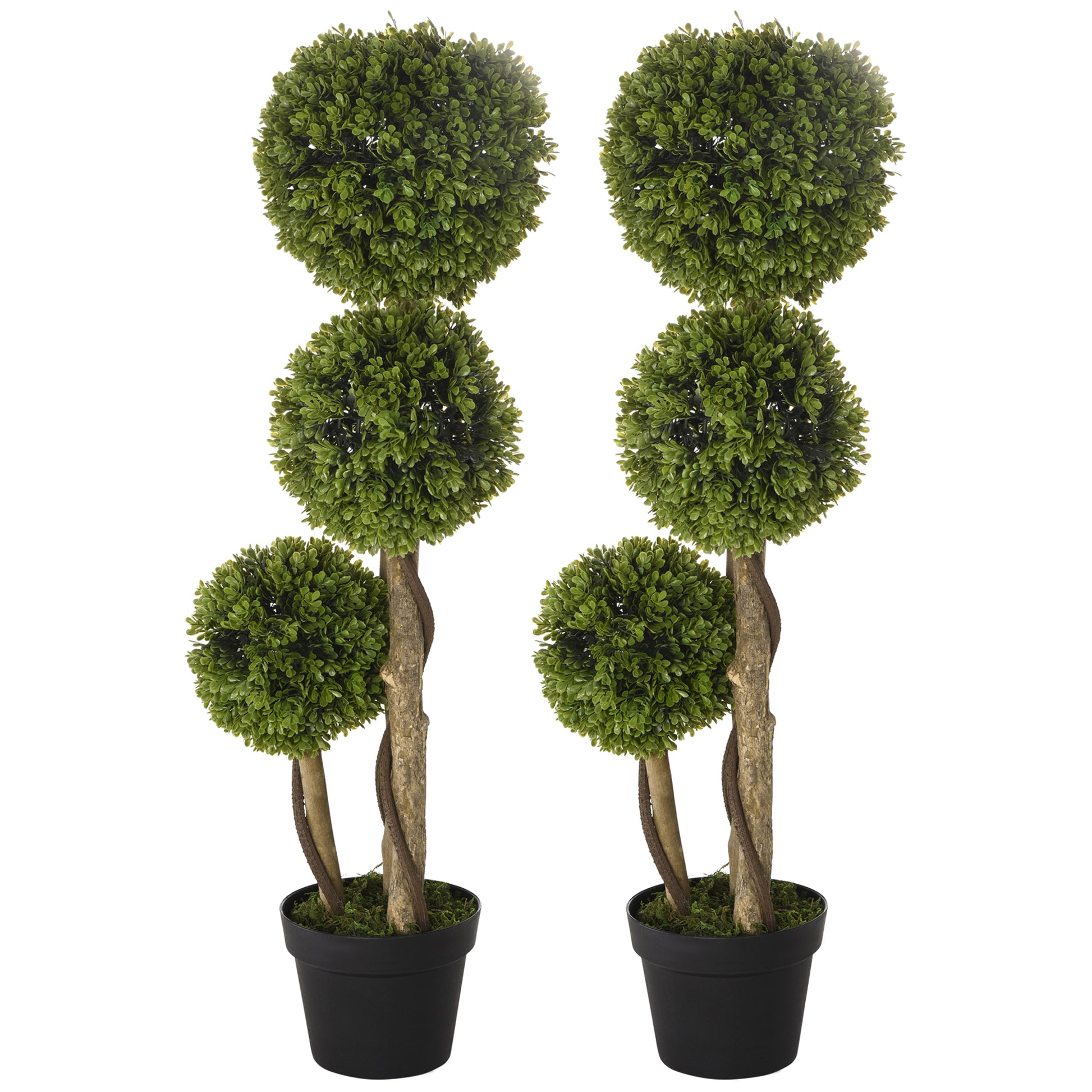 Set of 2 Artificial Boxwood Trees - 3ft Three-Ball Topiary Green-DECOROLALA