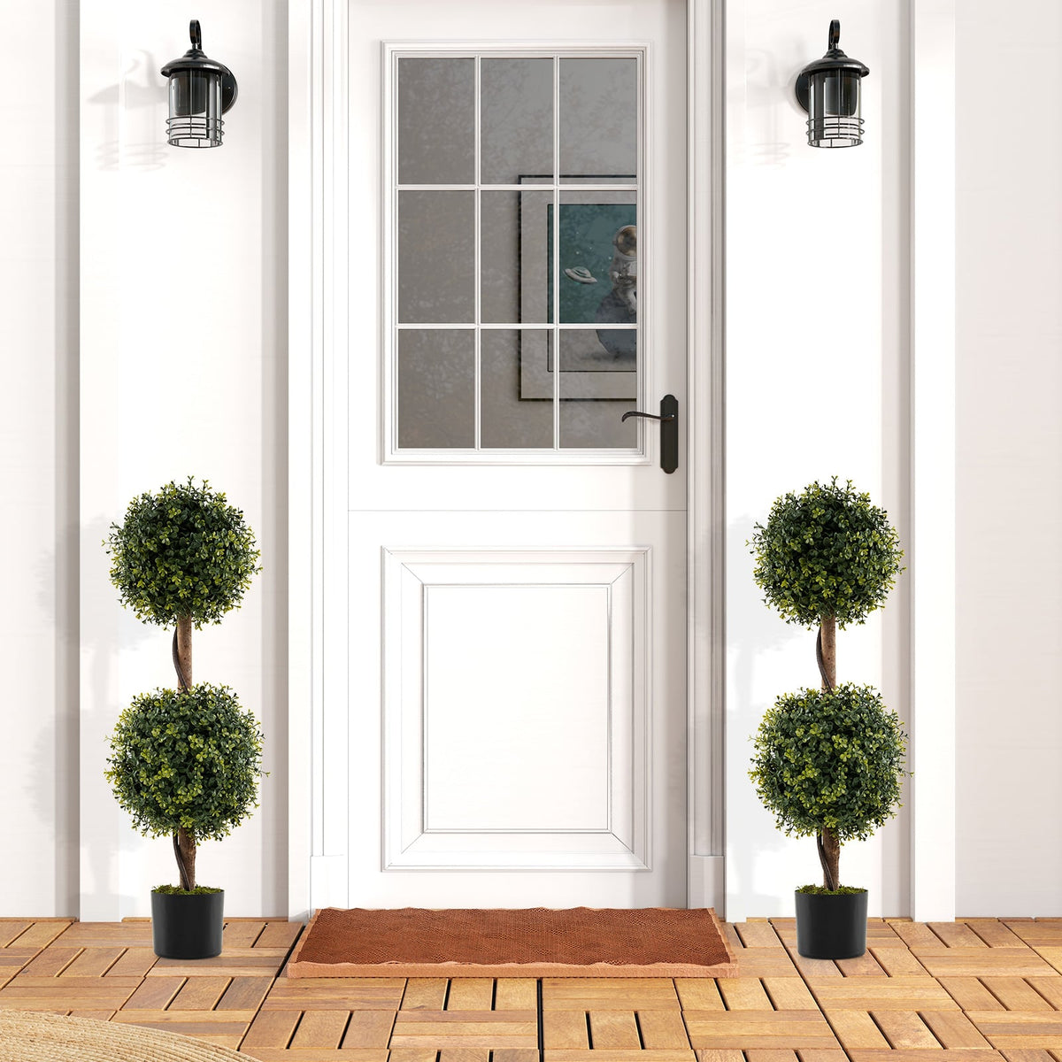 Set of 2 Artificial Double Topiary Ball Trees-Artificial Plants-DECOROLALA
