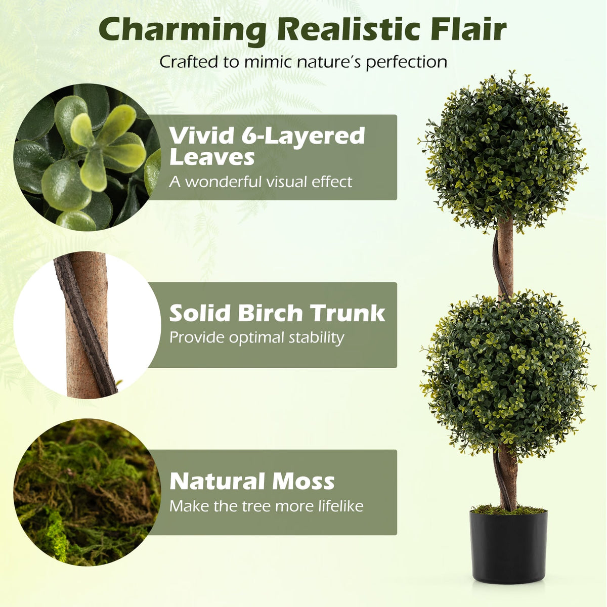 Set of 2 Artificial Double Topiary Ball Trees-Artificial Plants-DECOROLALA