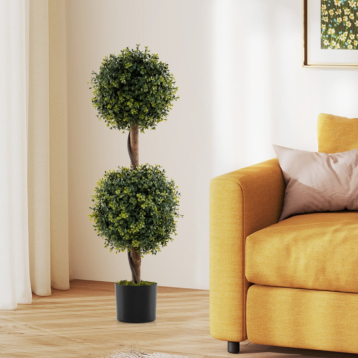 Set of 2 Artificial Double Topiary Ball Trees-Artificial Plants-DECOROLALA
