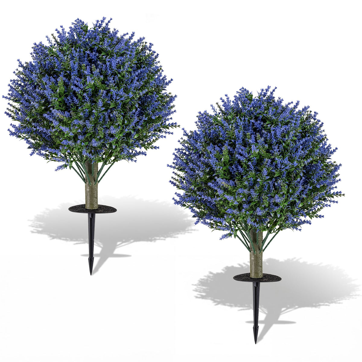 Set of 2 Artificial Lavender Topiary Ball Trees with Ground Spikes-Artificial Plants-DECOROLALA