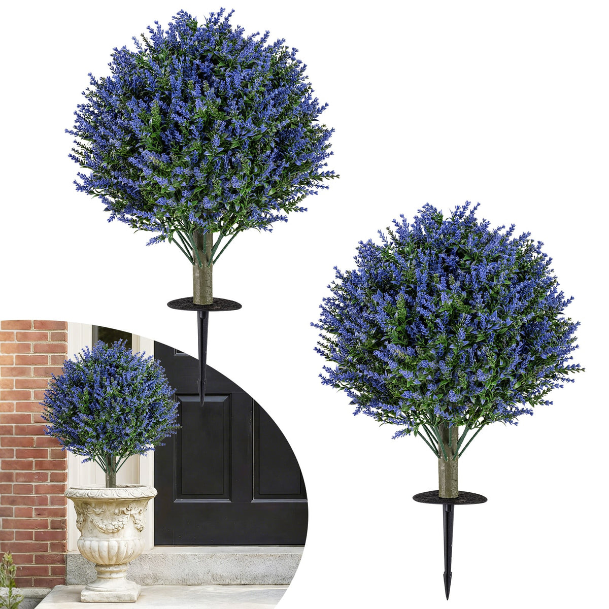 Set of 2 Artificial Lavender Topiary Ball Trees with Ground Spikes-Artificial Plants-DECOROLALA