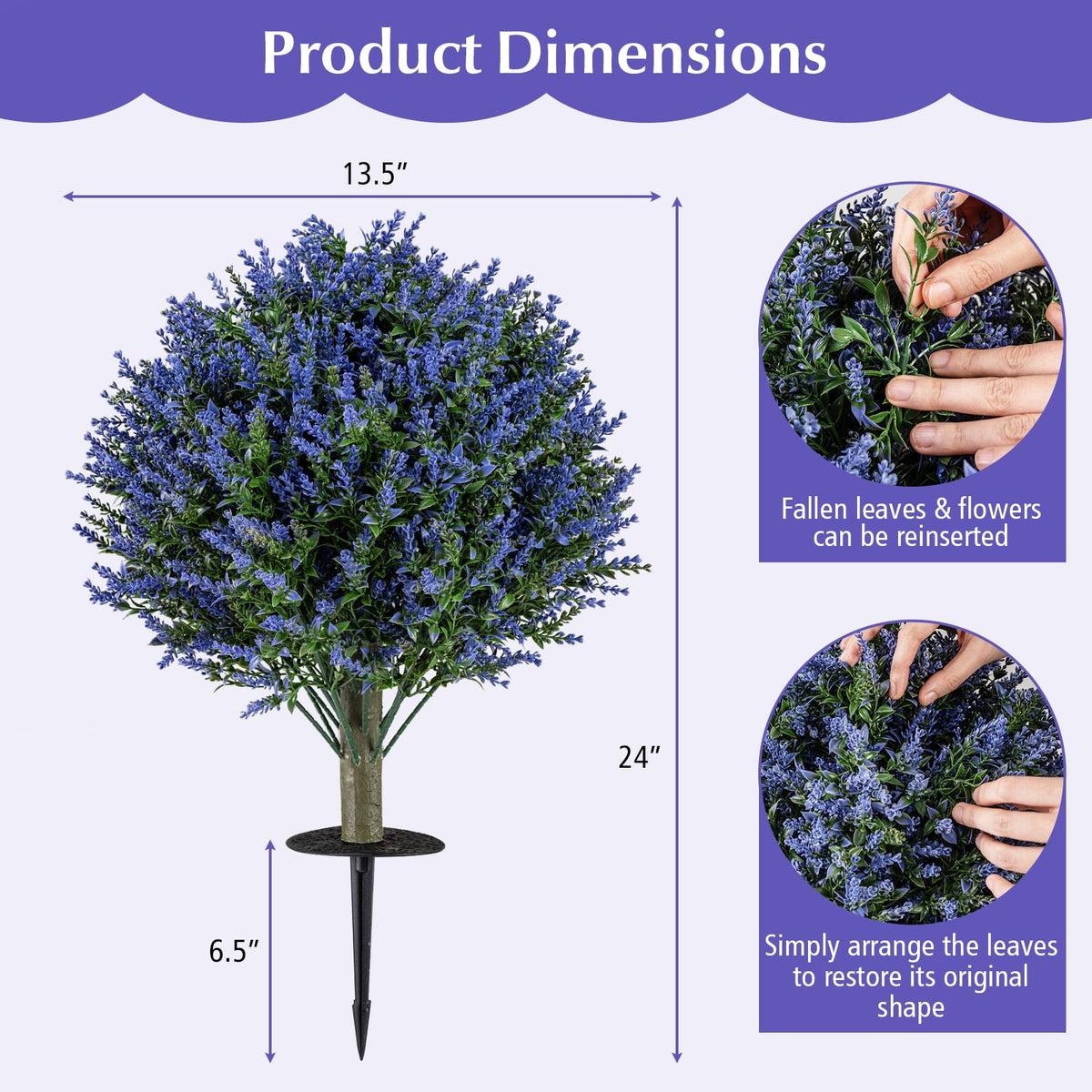 Set of 2 Artificial Lavender Topiary Ball Trees with Ground Spikes-Artificial Plants-DECOROLALA
