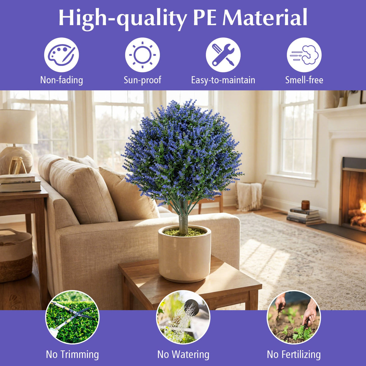 Set of 2 Artificial Lavender Topiary Ball Trees with Ground Spikes-Artificial Plants-DECOROLALA