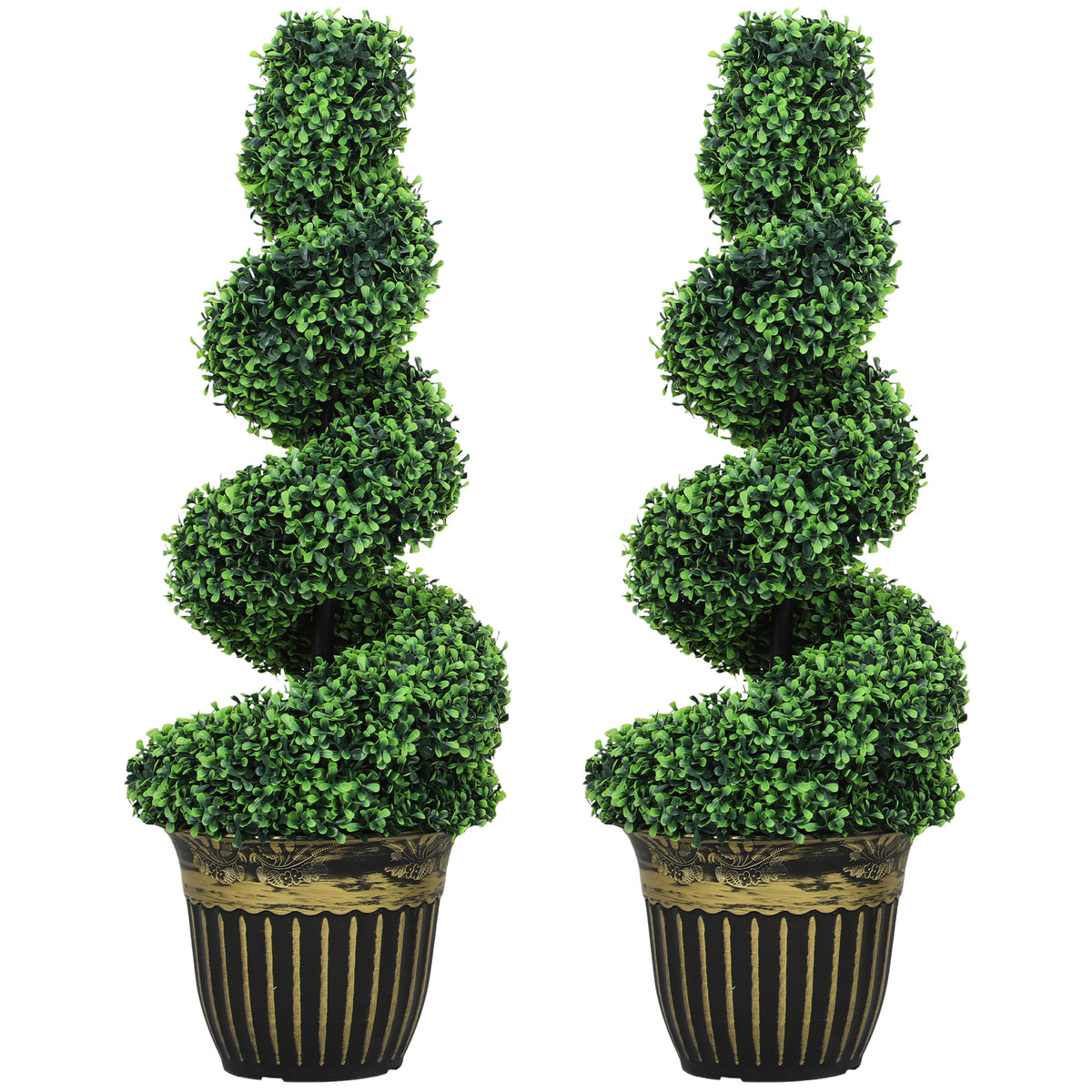 Set of 2 Artificial Plants, Topiary Spiral Boxwood Trees with Pot, for Home Indoor Outdoor Decor, 90cm-Artificial Trees-DECOROLALA