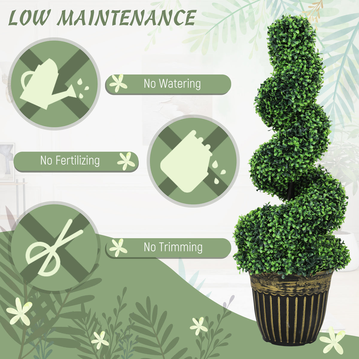 Set of 2 Artificial Plants, Topiary Spiral Boxwood Trees with Pot, for Home Indoor Outdoor Decor, 90cm-Artificial Trees-DECOROLALA