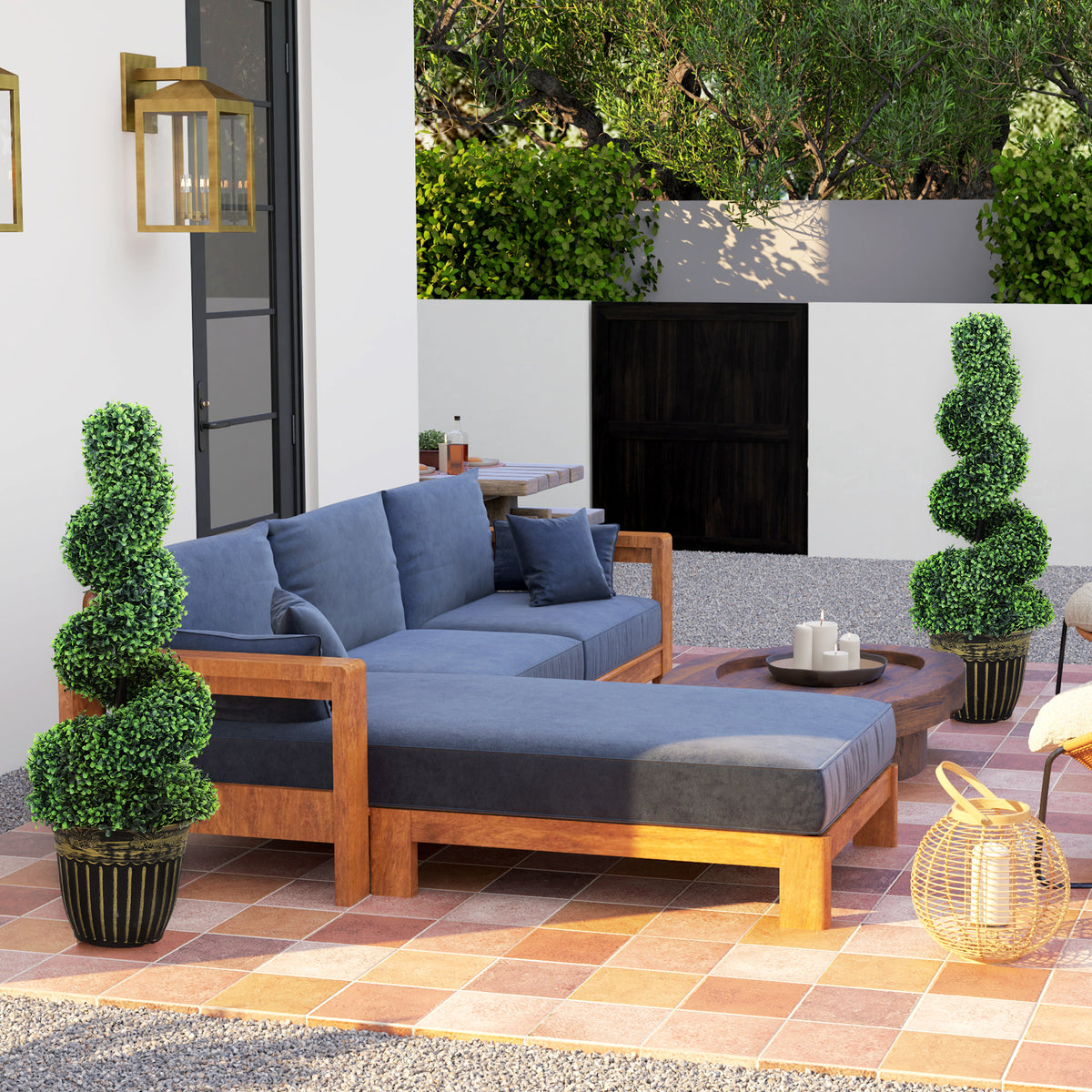 Set of 2 Artificial Plants, Topiary Spiral Boxwood Trees with Pot, for Home Indoor Outdoor Decor, 90cm-Artificial Trees-DECOROLALA