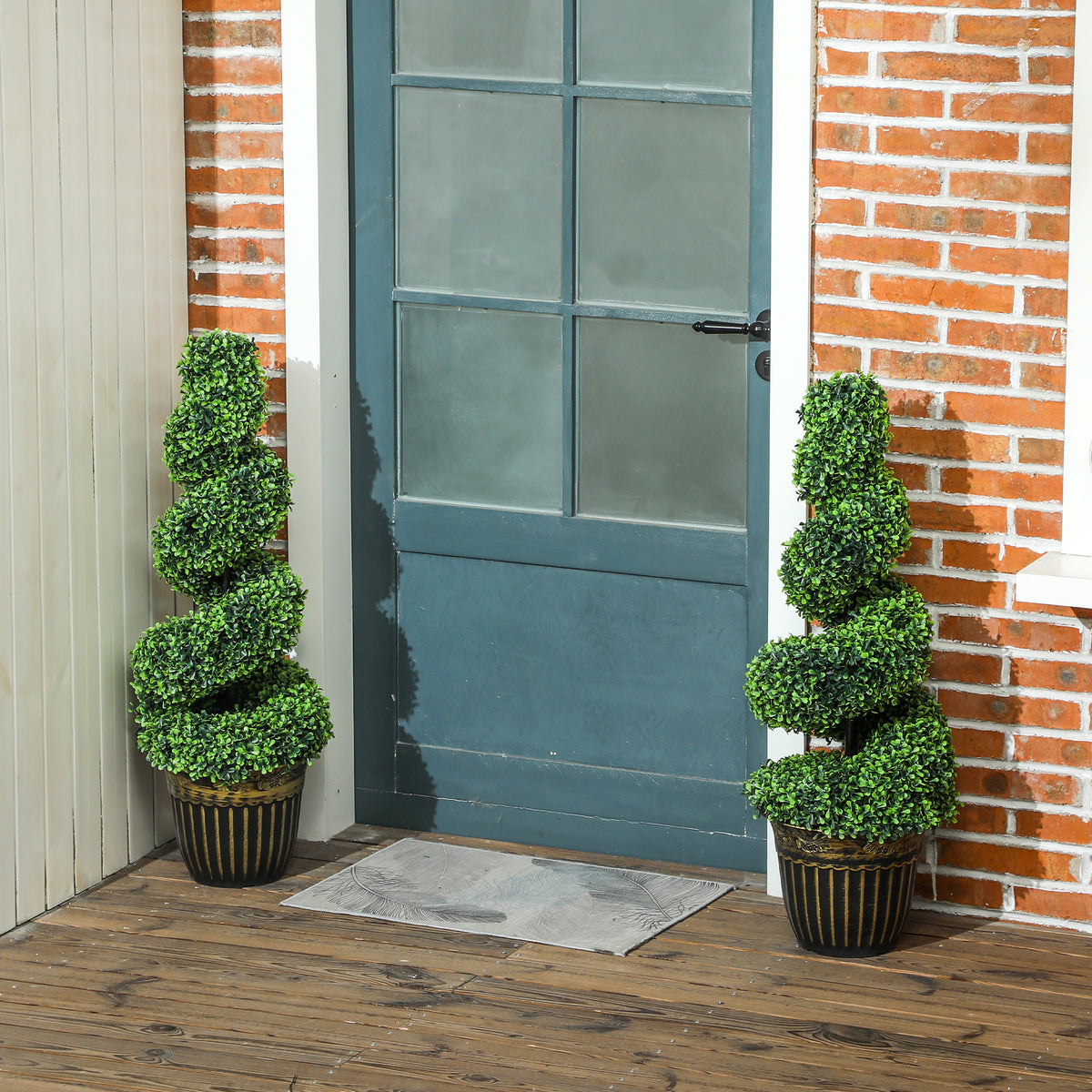 Set of 2 Artificial Plants, Topiary Spiral Boxwood Trees with Pot, for Home Indoor Outdoor Decor, 90cm-Artificial Trees-DECOROLALA