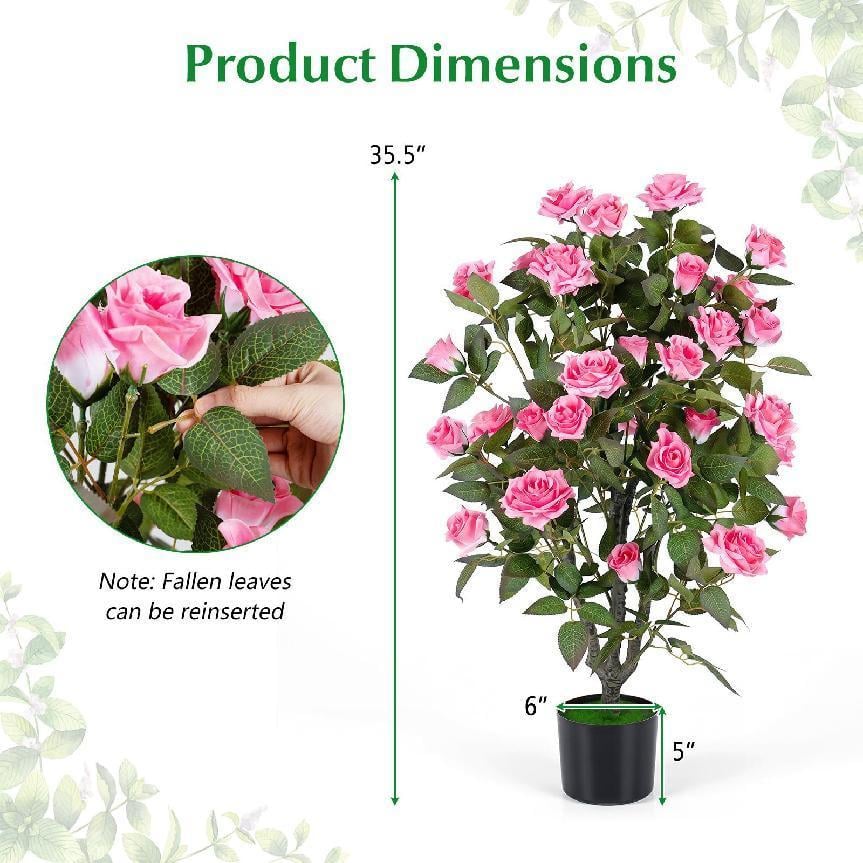 Set of 2 Artificial Rose Tree with Blooming Flowers and Green Leaves for Indoor-Pink-Artificial Plants-DECOROLALA