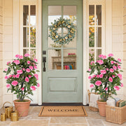 Set of 2 Artificial Rose Tree with Blooming Flowers and Green Leaves for Indoor-Pink-Artificial Plants-DECOROLALA