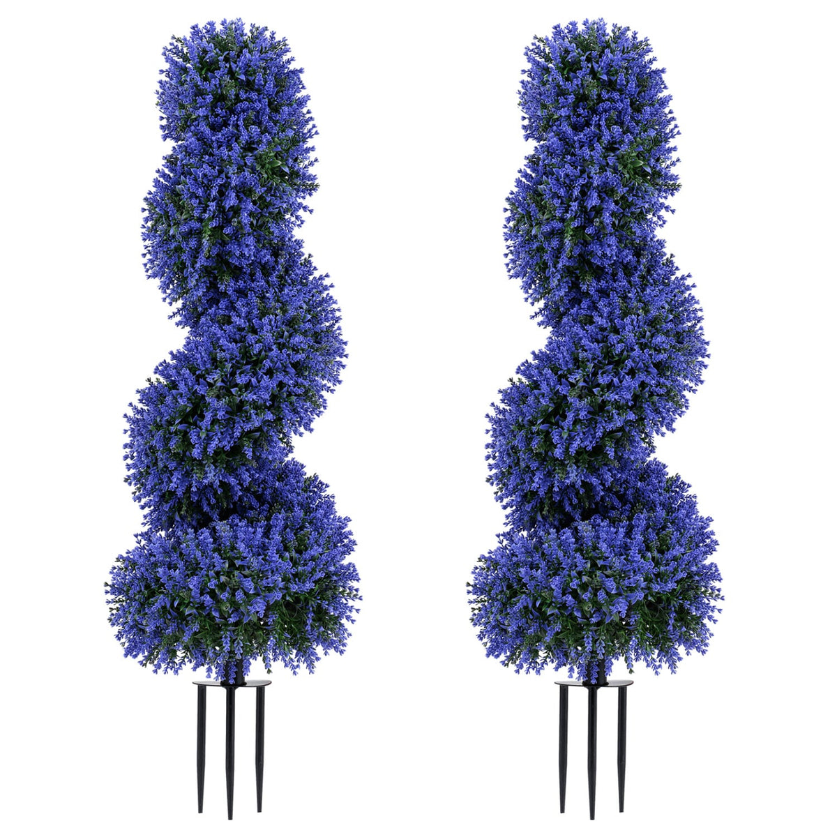 Set of 2 Artificial Spiral Topiary Trees with Sun Protection and Ground Spikes-Purple-Artificial Plants-DECOROLALA