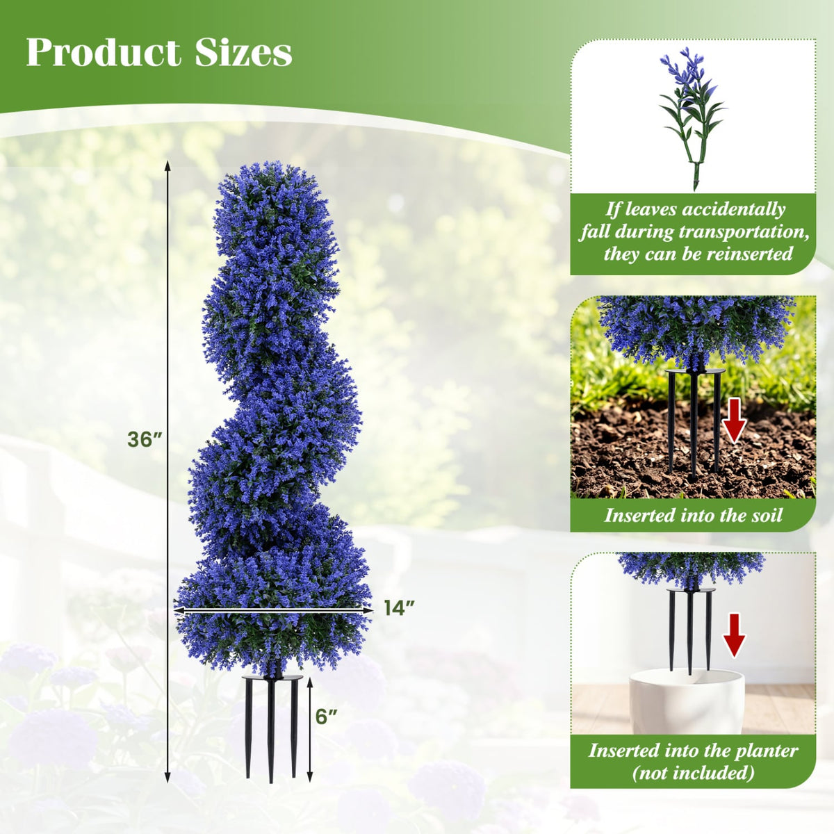 Set of 2 Artificial Spiral Topiary Trees with Sun Protection and Ground Spikes-Purple-Artificial Plants-DECOROLALA