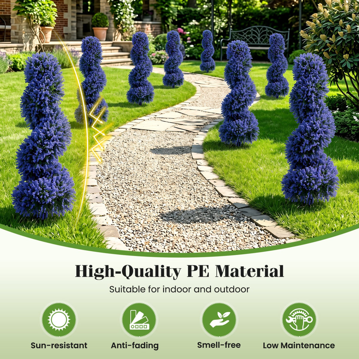 Set of 2 Artificial Spiral Topiary Trees with Sun Protection and Ground Spikes-Purple-Artificial Plants-DECOROLALA