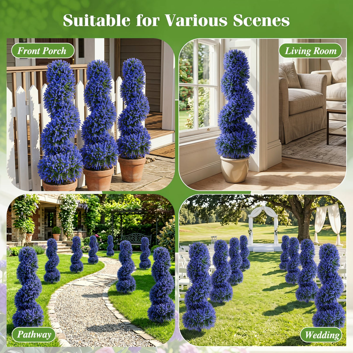 Set of 2 Artificial Spiral Topiary Trees with Sun Protection and Ground Spikes-Purple-Artificial Plants-DECOROLALA