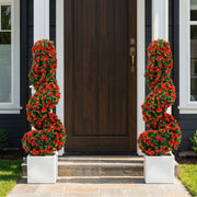 Set of 2 Artificial Spiral Topiary Trees with Sun Protection and Ground Spikes-Red-Artificial Plants-DECOROLALA
