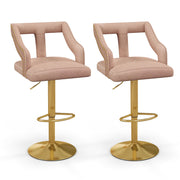 Set of 2 Bar Chairs with Footrest and 2-Layer Electroplated Metal Base-Pink-Bar Stools-DECOROLALA