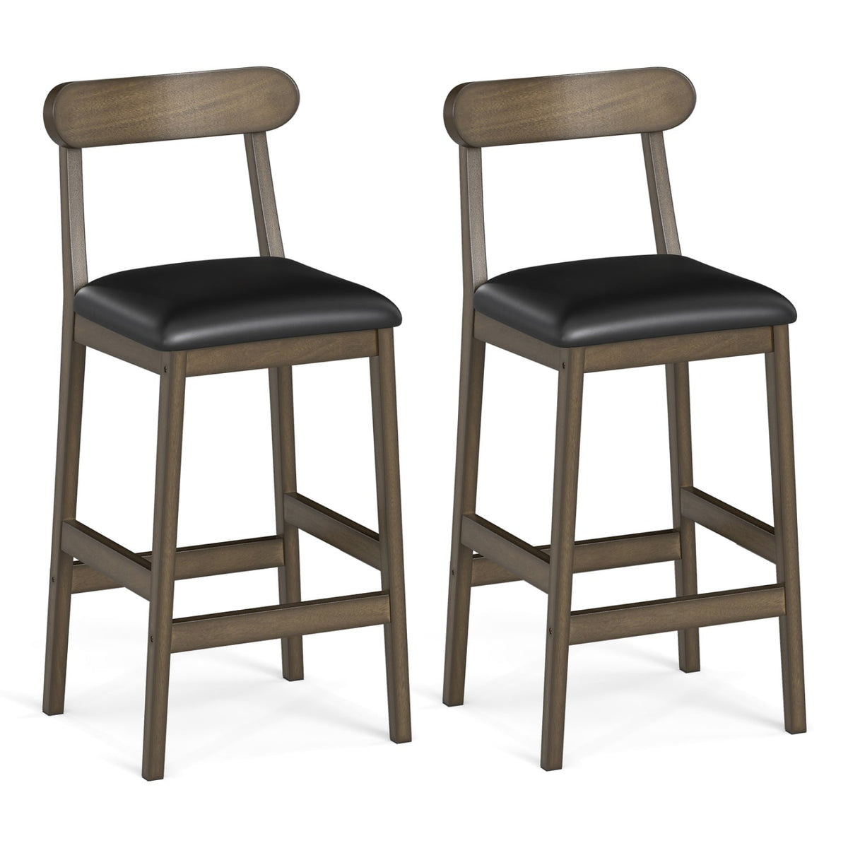 Set of 2 Bar Stools Upholstered with Rubber Wood Legs and Footrests-Oak-Bar Stools-DECOROLALA