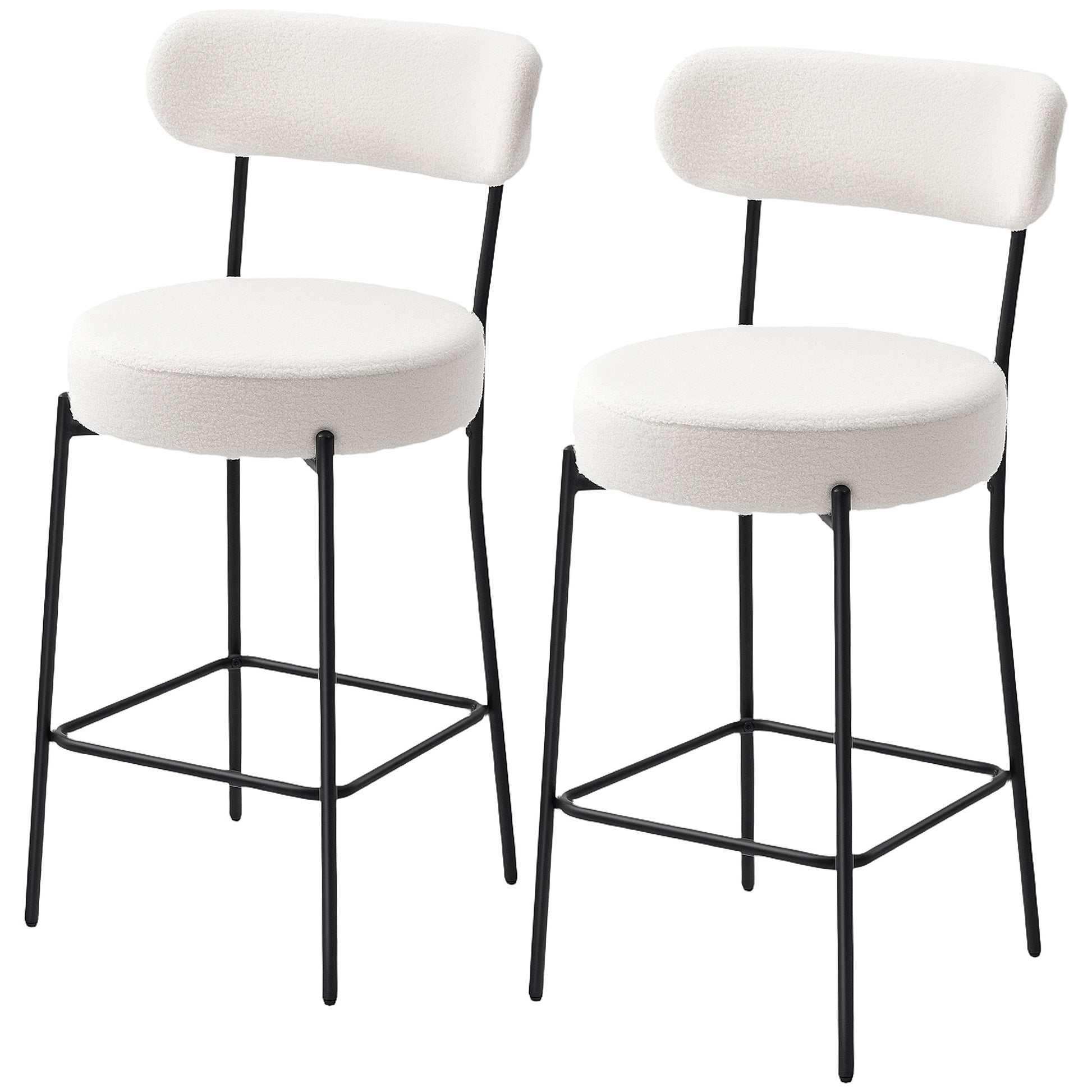 Set of 2 Barstools, Upholstered Bar Stools with Backrest, Footrest for Kitchen Island, Dining Room, Cream White-Home Furnishings > Kitchen & Dining Furniture > Bar Stools-DECOROLALA