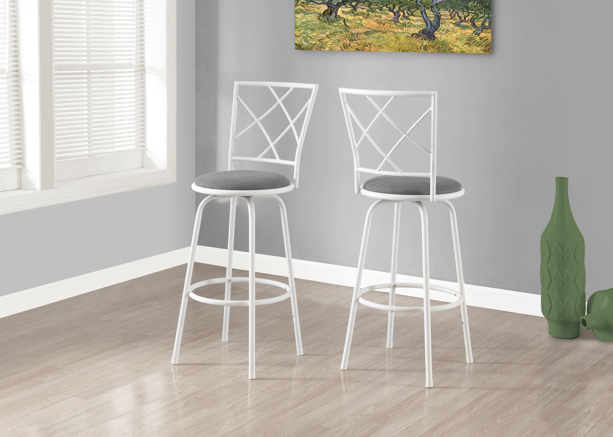 Set of 2 Black Swivel Barstools with Leather-Look Seat-Bar Stool-DECOROLALA