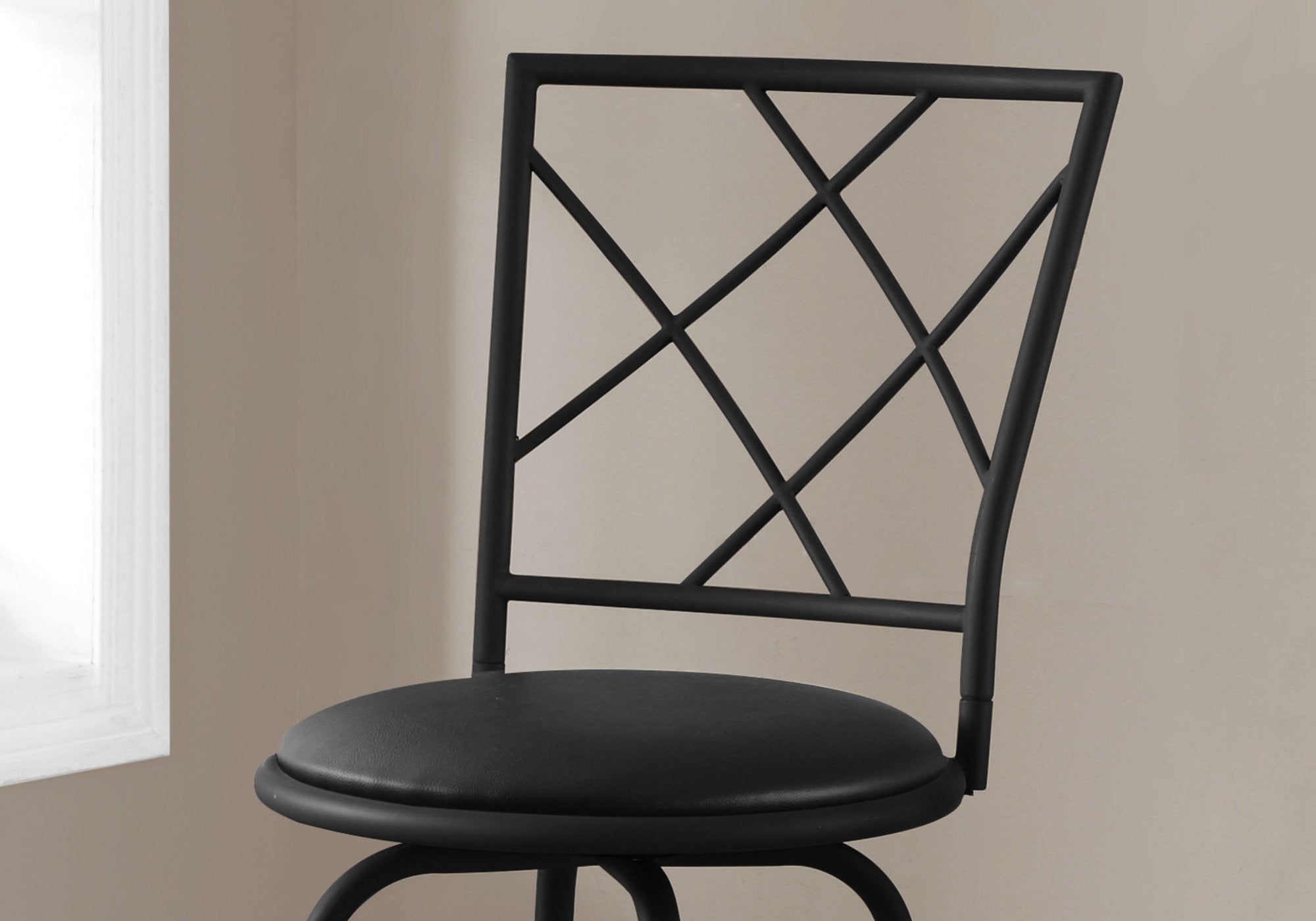 Set of 2 Black Swivel Barstools with Leather-Look Seat-Bar Stool-DECOROLALA