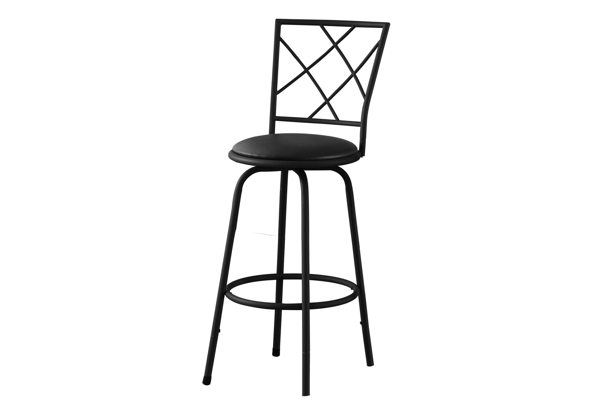 Set of 2 Black Swivel Barstools with Leather-Look Seat-Bar Stool-DECOROLALA