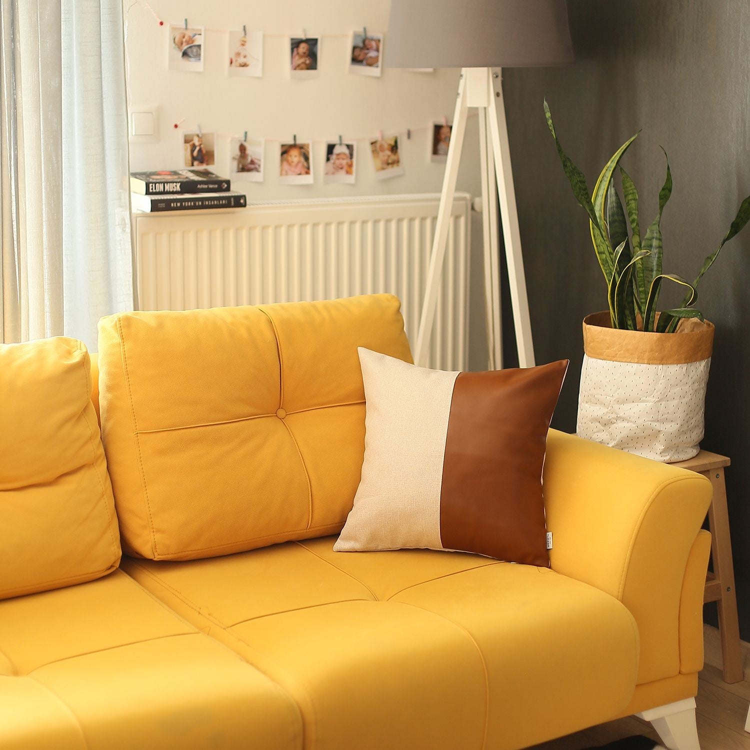 Set of 2 Black and Brown Faux Leather Throw Pillows-Accent Throw Pillows-DECOROLALA